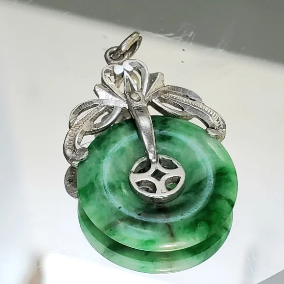 Imperial Jade 14k White Gold GOOD LUCK Pendant Charm 2.5 GRMS 14k Gold BS3